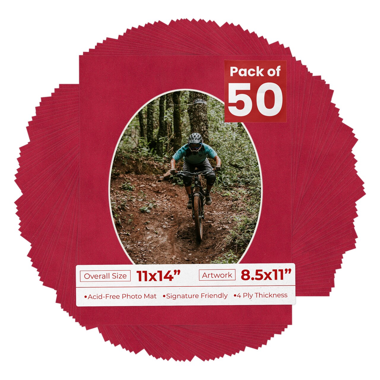 Red Suede Mat Board for 11x14 Frames - Oval Opening for 8.5x11 Photos